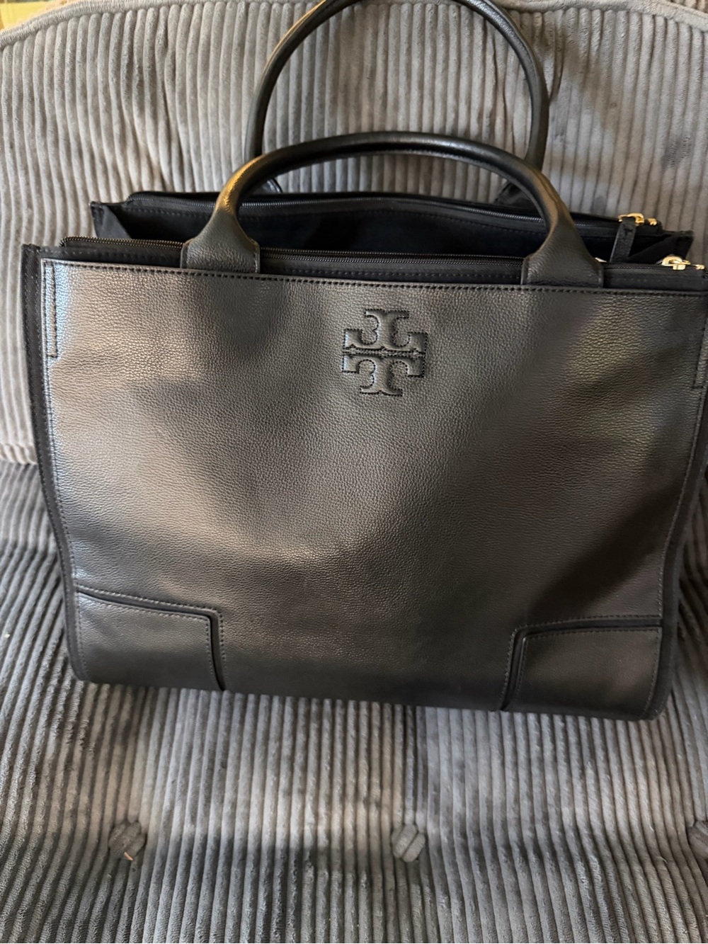 Tory Burch Black Leather Top-Handle Briefcase